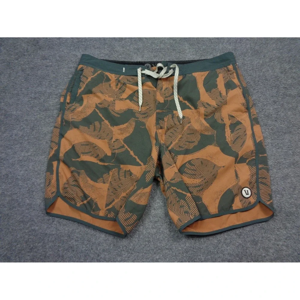 Vuori Cruise Board Shorts Mens 36 Gray Orange Tropical Storm Drawstring